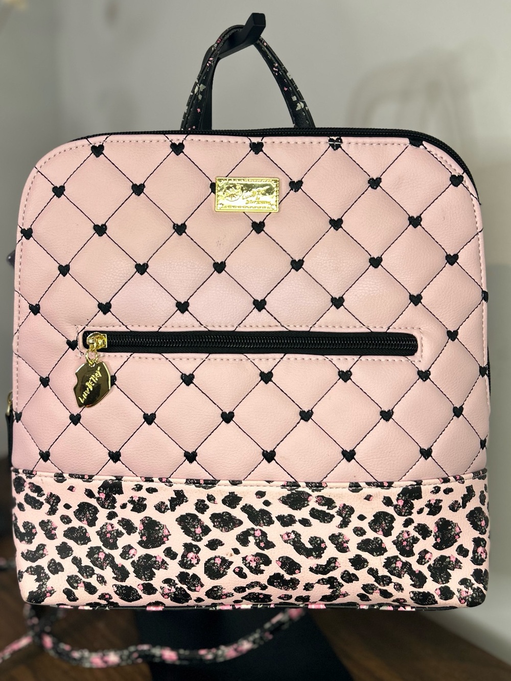 Luv Betsey Johnson Pink Quilted Heart Leopard Floral Mini Backpack NWT